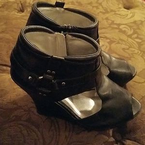 Black open-toe wedge heels